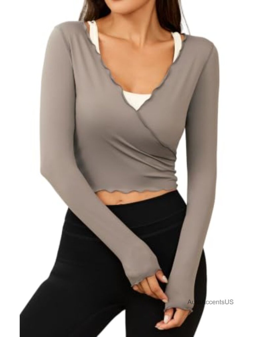 Long Sleeve Wrap Workout Top Crop Pilates Yoga Shirt